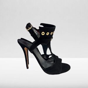 Stuart Weitzman Black Suede French Cuff T Strap High Heel Sandal Size 9